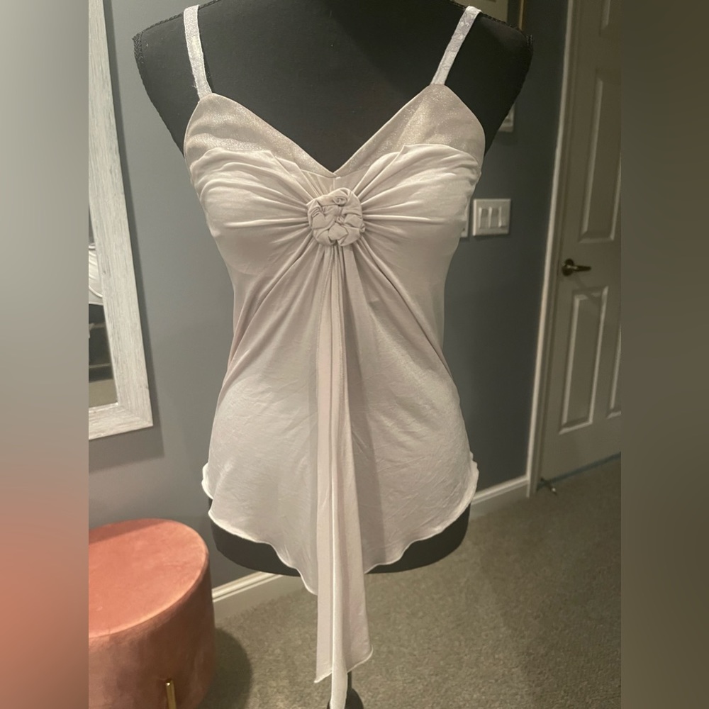Silver top strapless size xs. With flower accent on the front.
